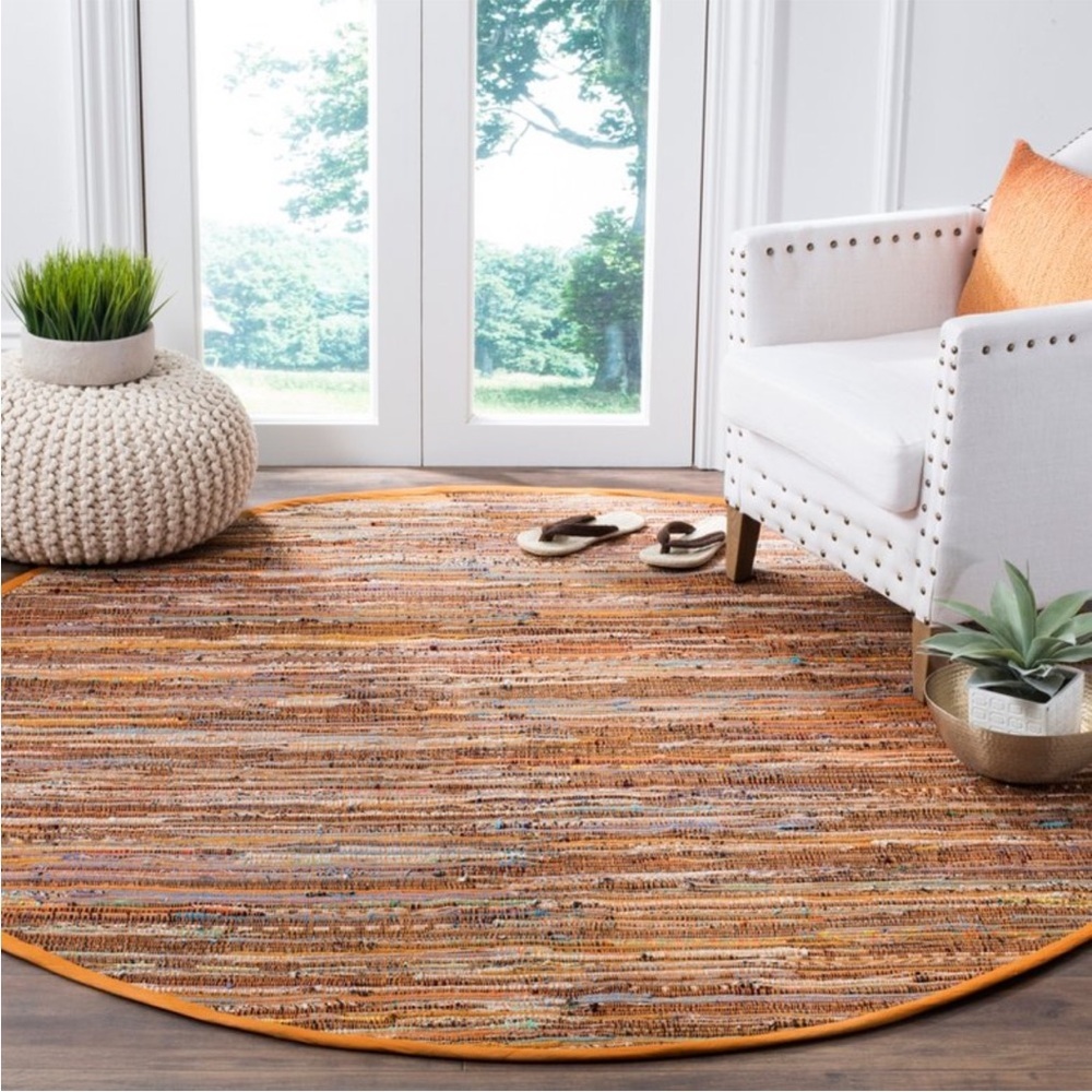 SAFAVIEH NWT hand woven rag round area rug -gold/multi -6”